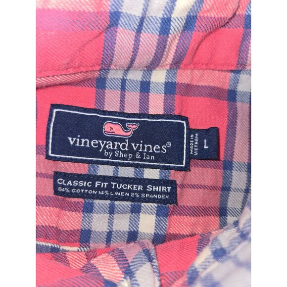 Vineyard Vines Mens Red Plaid Classic Fit Tucker Shirt Large Linen Blend - Picture 5 of 7
